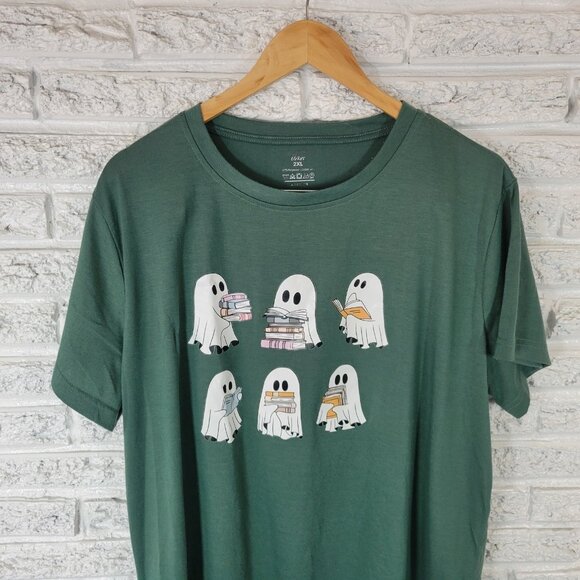 Halloween Shein Curve Womens Top 2XL Plus Tee Short Sleeves Green VOV104E - Picture 3 of 8